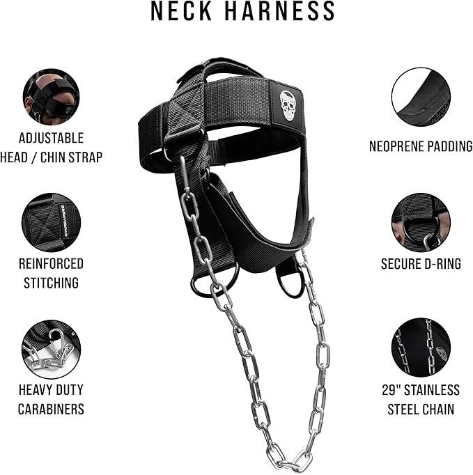 Gymreapers Neck Harness Weight Lifting - Neck Trainer Workout Equipment - Heavy Duty Stainless