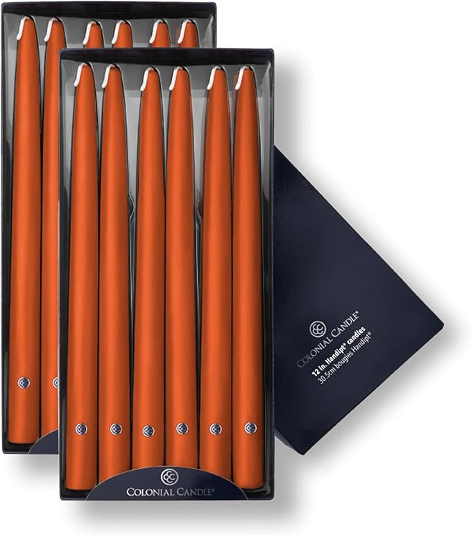 Colonial Candle Unscented Taper Candle, Handipt Collection, Pumpkin, 12 in, Pack of 12 - Up to 10