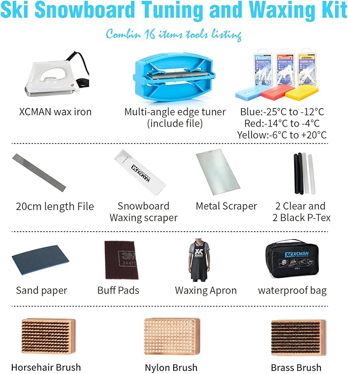 XCMAN Complete Ski Snowboard Tuning and Waxing Kit with Waxing Iron,Universal Wax,Edge