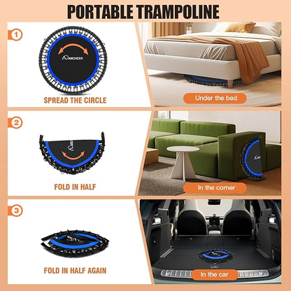 ANCHEER 40"/48" Foldable Rebounder Trampoline for Adults/Kids with Resistance Bands and Bungees