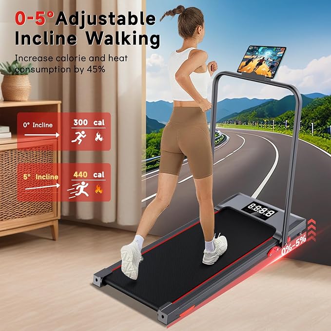Walking Pad Treadmill with Incline and Handle Bar, 7.5MPH Under Desk Treadmill for Home Office, 360