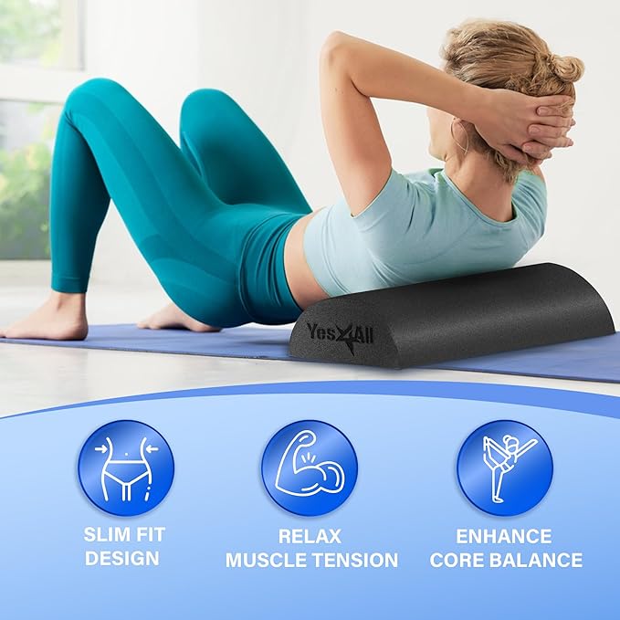 Yes4All Medium Firm Half Foam Rollers for Post-Workout Relaxation, 12/18/24/36 inch PE Foam Roll