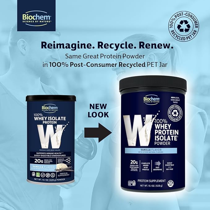 Biochem 100% Whey Isolate Protein - Vanilla Flavor - 15.1 Ounce - Supports Immune Health - Easily
