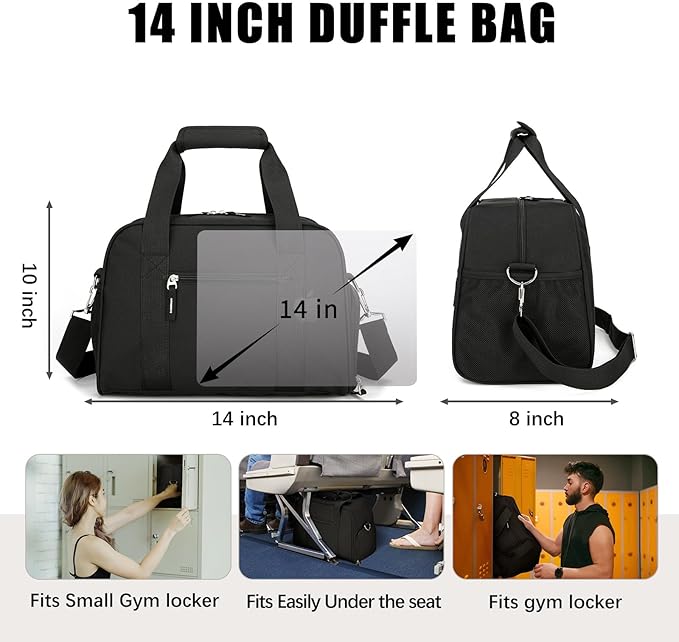 SeaRock 14 inch Small Gym Bag for Women & Men - Mini Duffle Bag Weekender & Overnight with Shoe