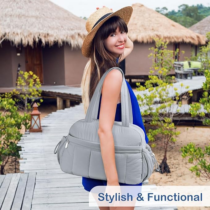 TOPDesign Travel Duffel Bag for Women, Puffer Gym Bag Sports Tote with Wet Pocket, Carry On