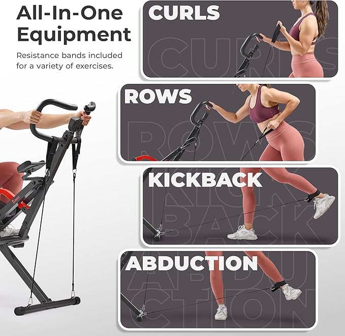 Sunny Health & Fitness Row-N-Ride PRO, Full Body Combo Squat Machine w/Optional Resistance Band