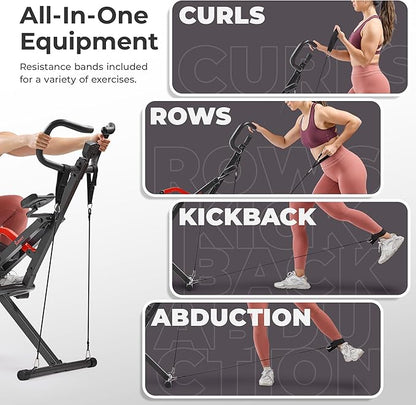 Sunny Health & Fitness Row-N-Ride PRO, Full Body Combo Squat Machine w/Optional Resistance Band