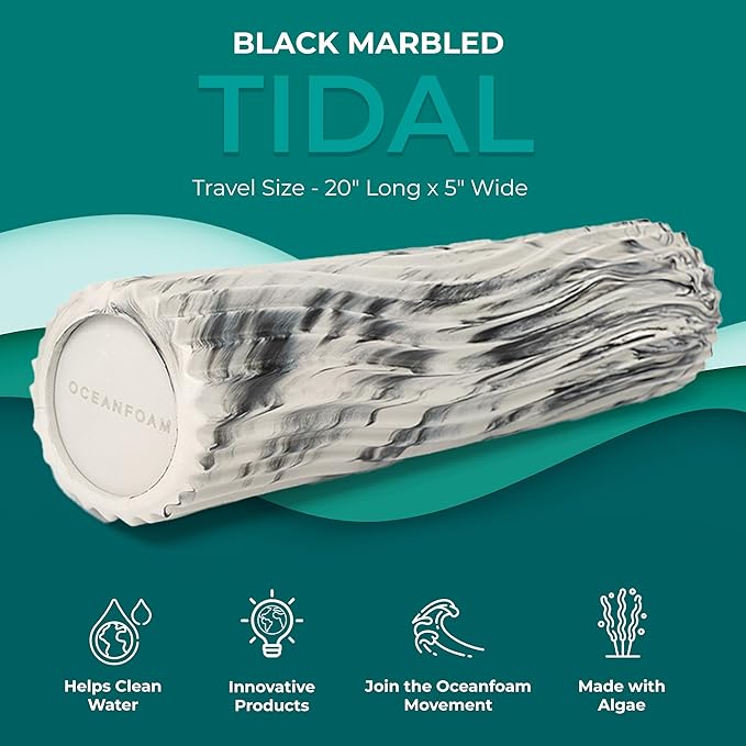 Oceanfoam Tidal Roller - Black Marbled - Muscle Massage Foam Roller for Back Pain & Stretching