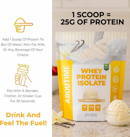 About Time Whey Protein Isolate Powder 25g Vanilla, Natural Ingredients, Non-GMO, Gluten-Free