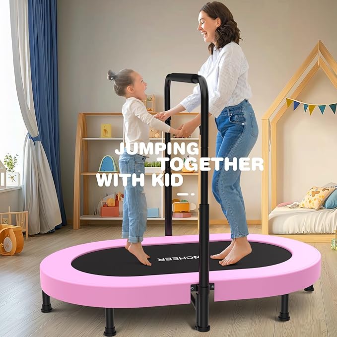 ANCHEER 56'' Foldable Mini Trampoline with Adjustable Handle - Indoor/Outdoor Rebounder for Kids &