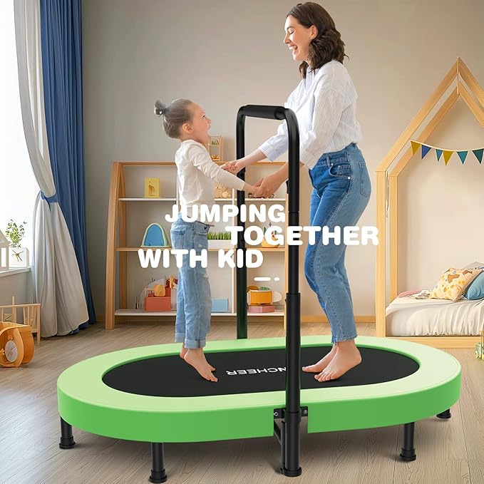 ANCHEER 56'' Foldable Mini Trampoline with Adjustable Handle - Indoor/Outdoor Rebounder for Kids &