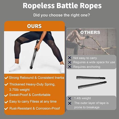 Ropeless Battle Ropes for Home Gym-Cordless Training Rope Fitness Equipment for Men &