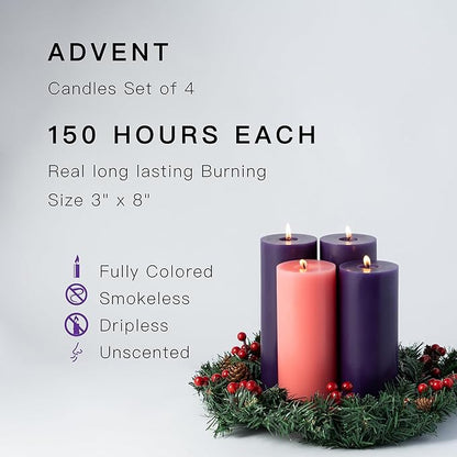 MOZEAL 3" x 8" Hand-Poured, Unscented Pillar Candles. Each Offers Approx 150 Hours of Clean