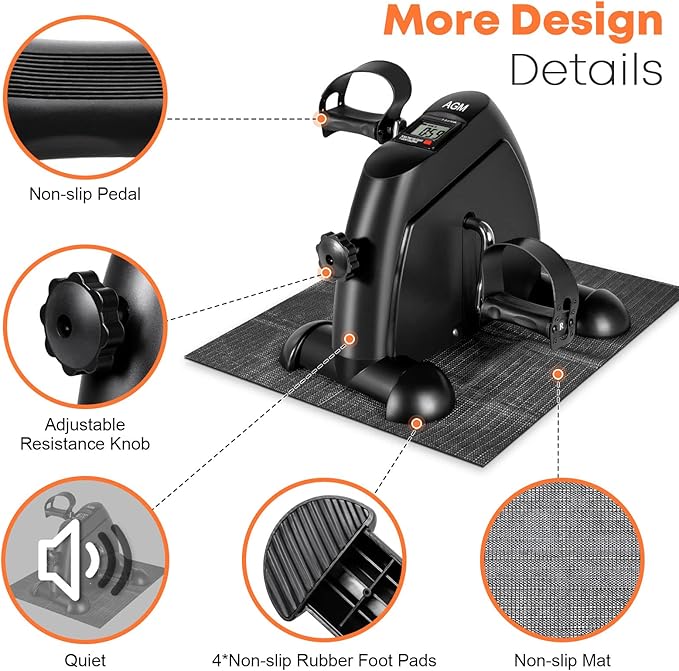 Mini Exercise Bike, AGM Under Desk Bike Pedal Exerciser Foot Cycle Arm & Leg Pedal Exerciser with