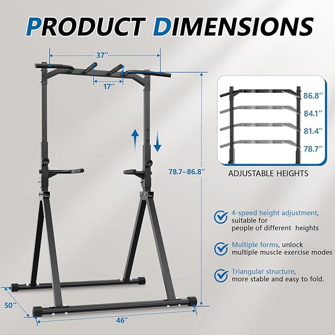 Pull Up Station Pull Up Bar for Home Gym Equipment Dip Station Power Tower Strength Training