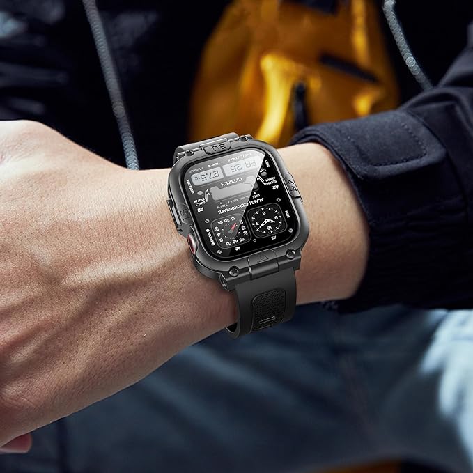 Dsytom Waterproof Case with Band Compatible for Apple Watch Band 45mm 44mm 41mm 40mm for Men