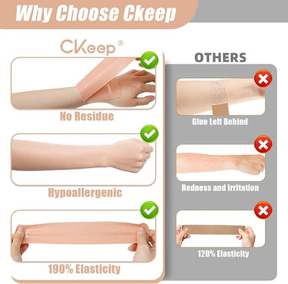 CKeep 4 Rolls Kinesiology Tape, Original Cotton Elastic Athletic Tape, 20 Precut 10" Strips Each