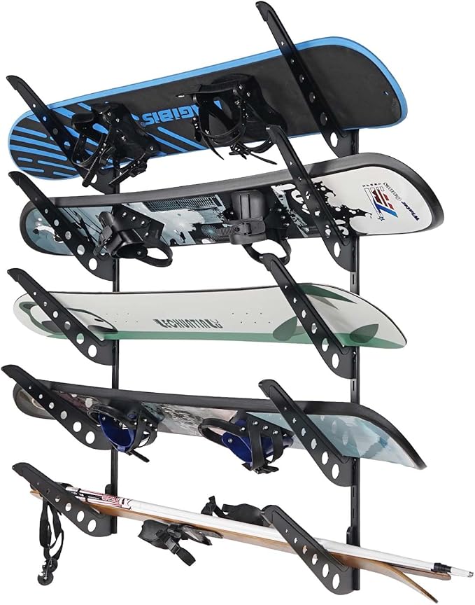 5 Board Snowboard Wall Racks, Adjustable Storage Rack for Ski, Surfboard, Wakeboard, Snowboard Wall