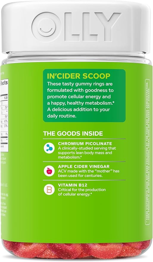 OLLY Metabolism Gummy Rings, Metabolism and Cellular Energy Chewable Supplement,* Apple Cider