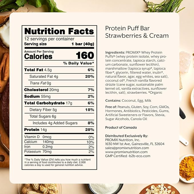 ProMix Nutrition Whey Protein Isolate Puff Bar, Low Carb Healthy Snack with Egg Whites - Grass
