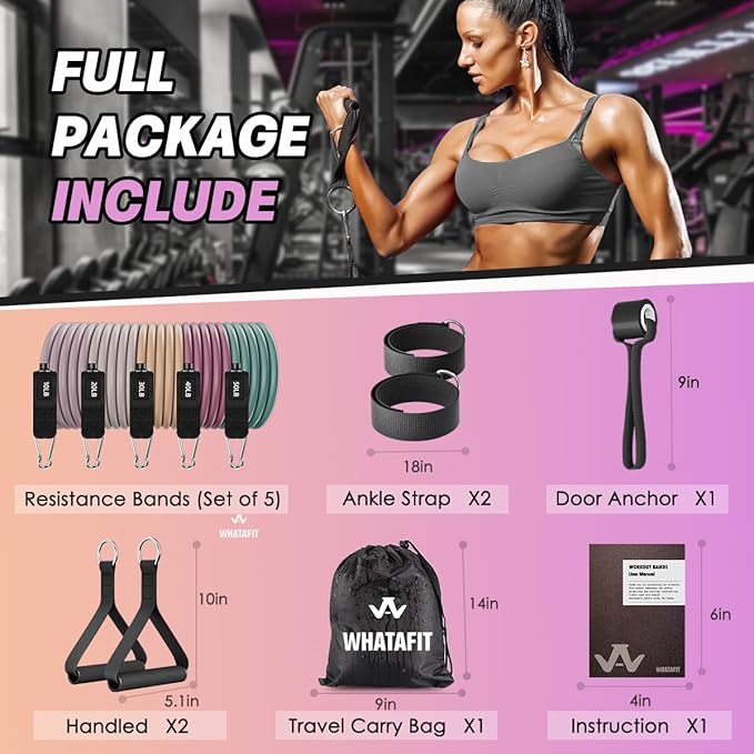 WHATAFIT Resistance Bands, Exercise Bands，Resistance Bands for Working Out, Work Out Bands with