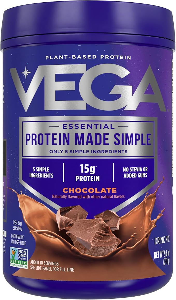 Vega Protein Made Simple - 15g Plant-Based Pea Protein, Chocolate, 10 Servings, Stevia Free, No
