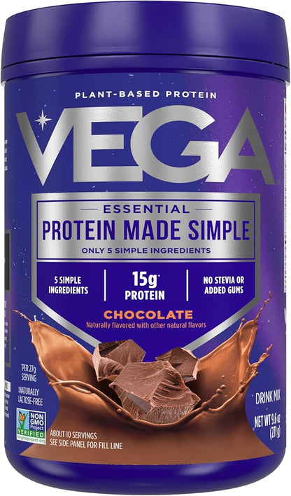 Vega Protein Made Simple - 15g Plant-Based Pea Protein, Chocolate, 10 Servings, Stevia Free, No