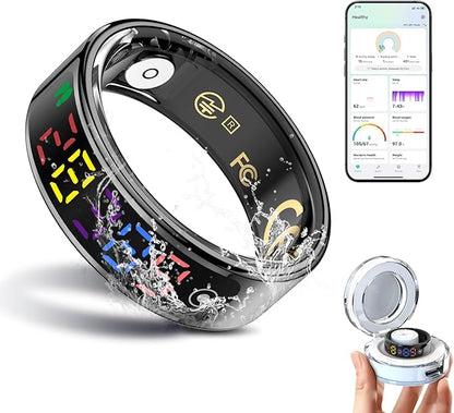 Smart Ring for Women Men, Health Ring with Colorful Display, Fitness Tracker with Heart Rate, Blood