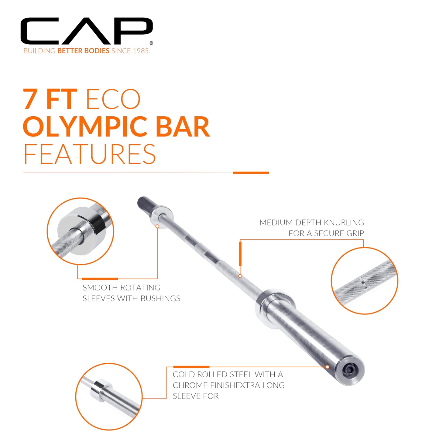 CAP 35lb 7ft Olympic Barbell, Chrome, Strength Training