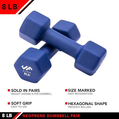 JFIT Dumbbell Pairs or Sets – Neoprene & Vinyl Coated Hand Weights for Home Gym, Strength Training