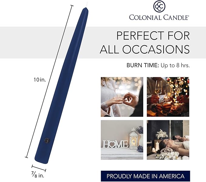 Colonial Candle NAA10.1479 Unscented Taper Candles, 10 in, Blue