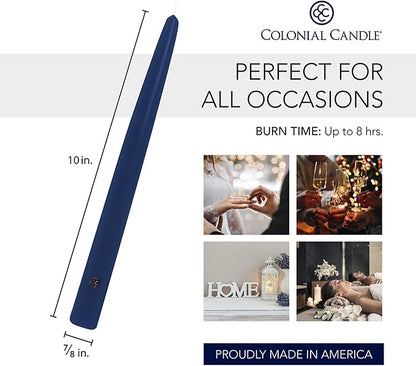 Colonial Candle NAA10.1479 Unscented Taper Candles, 10 in, Blue