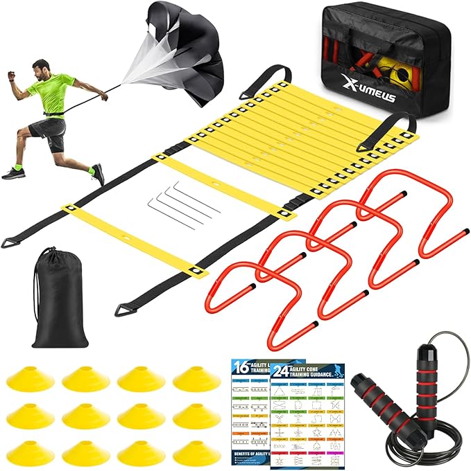 Agility Ladder Speed Training Equipment Set-20ft Agility Ladder,12 Soccer Cones,4 Hurdles, Jump