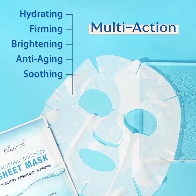 Ebanel 40 Pack Collagen Face Mask with Hyaluronic Acid, Vitamin C, Peptide, Aloe, Instant