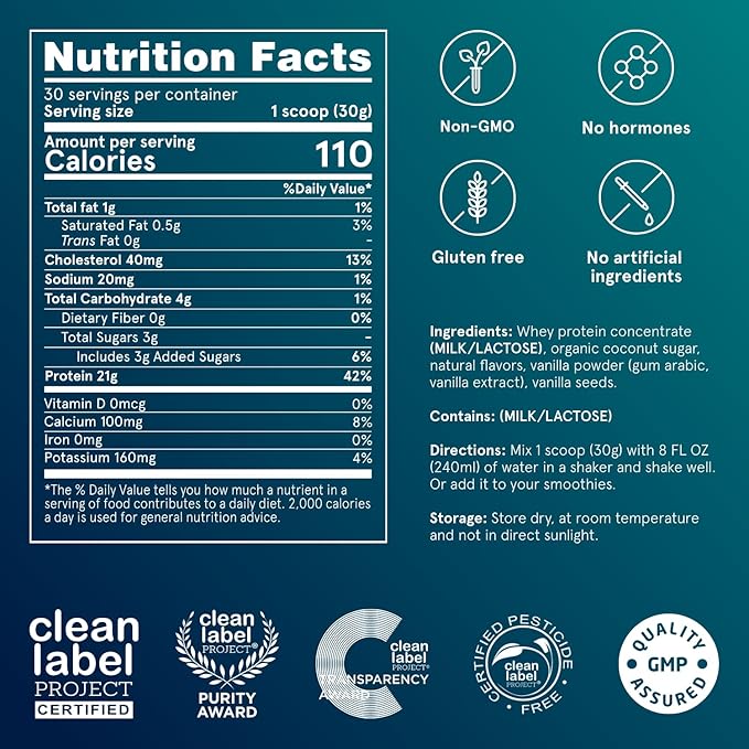 Puori Whey Protein Powder - Bourbon Vanilla - PW1 Pasture Raised, Grass-Fed & Non-GMO - 100%