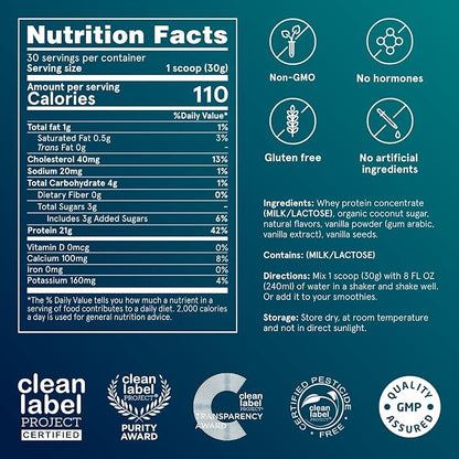 Puori Whey Protein Powder - Bourbon Vanilla - PW1 Pasture Raised, Grass-Fed & Non-GMO - 100%