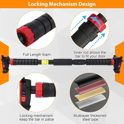 Adjustable Pull Up Bar for Doorway - 440LBS Weight Capacity, No Screws Installation with Level