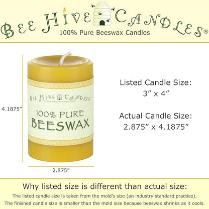 100% Pure Beeswax Pillar Candle (3" x 4") | Natural Beeswax Candles | Soy, Paraffin & Fragrance