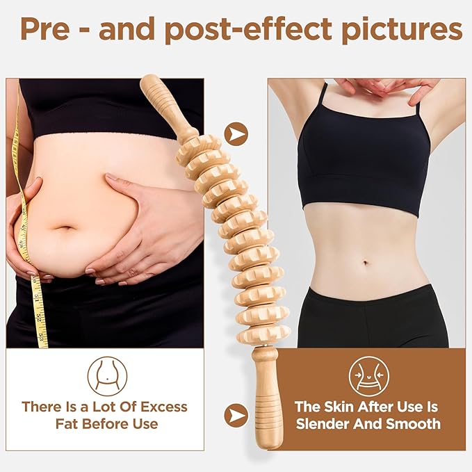 Wooden Cellulite Massage Roller for Legs and Thighs - Handheld Fascia Blaster Tool for Muscle
