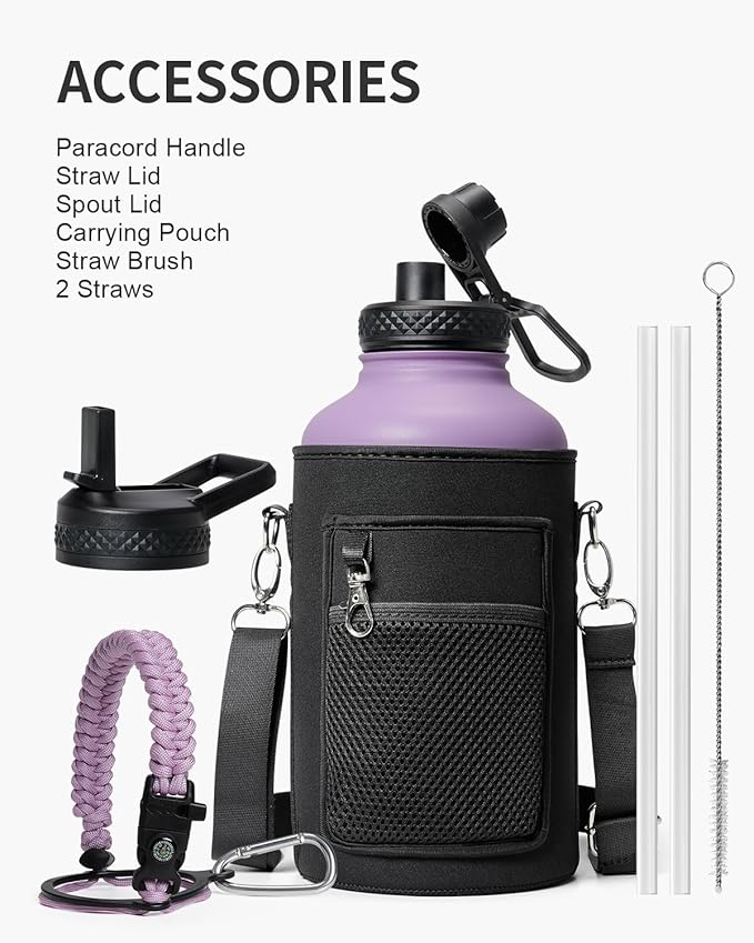 64 oz Insulated Water Bottle,Half Gallon Water Flask Stainless Steel Vacuum, Cold for 48