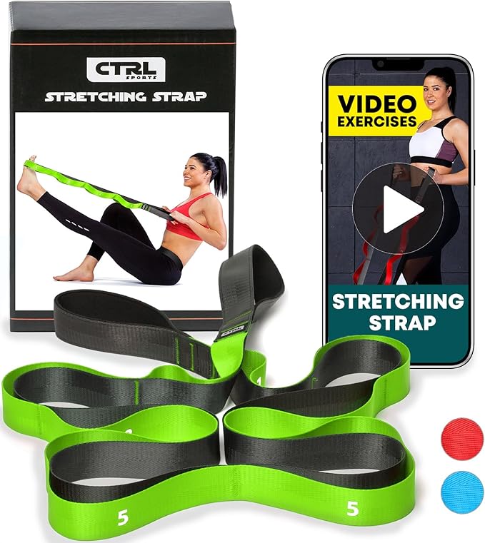 Stretching Strap with Loops - Non Elastic Stretch Band for Physical Therapy, Yoga Strap for