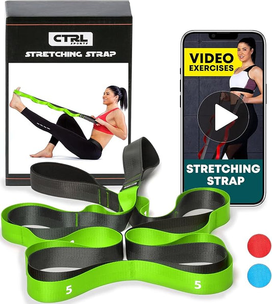 Stretching Strap with Loops - Non Elastic Stretch Band for Physical Therapy, Yoga Strap for