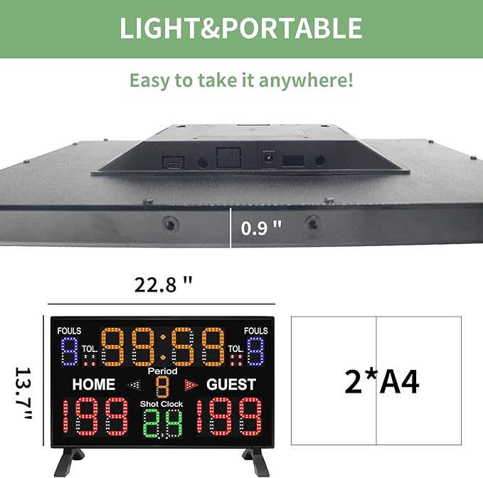 Basketball Digital Scoreboard with Remote,Battery Powered Portable Tabletop Electronic Scoreboard
