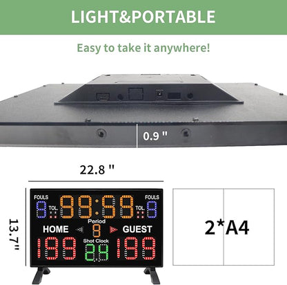 Basketball Digital Scoreboard with Remote,Battery Powered Portable Tabletop Electronic Scoreboard