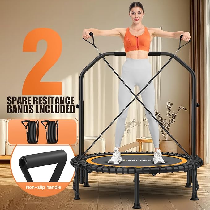 ANCHEER 40"/48" Foldable Rebounder Trampoline for Adults/Kids with Resistance Bands and Bungees