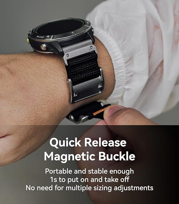 Aulumu C11 for Garmin Watch Band 26MM | Mag Buckle Slim Band | Memory Quick Release | Velvet Nylon