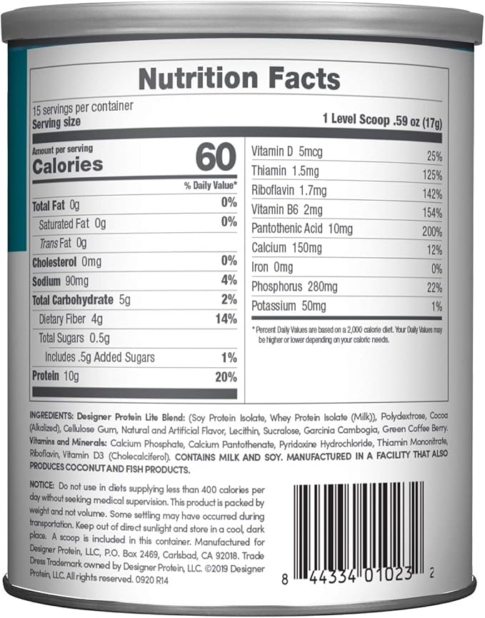 Designer Wellness, Designer Lite, Low Calorie Natural Protein, Prebiotic Fiber, Key Vitamins &