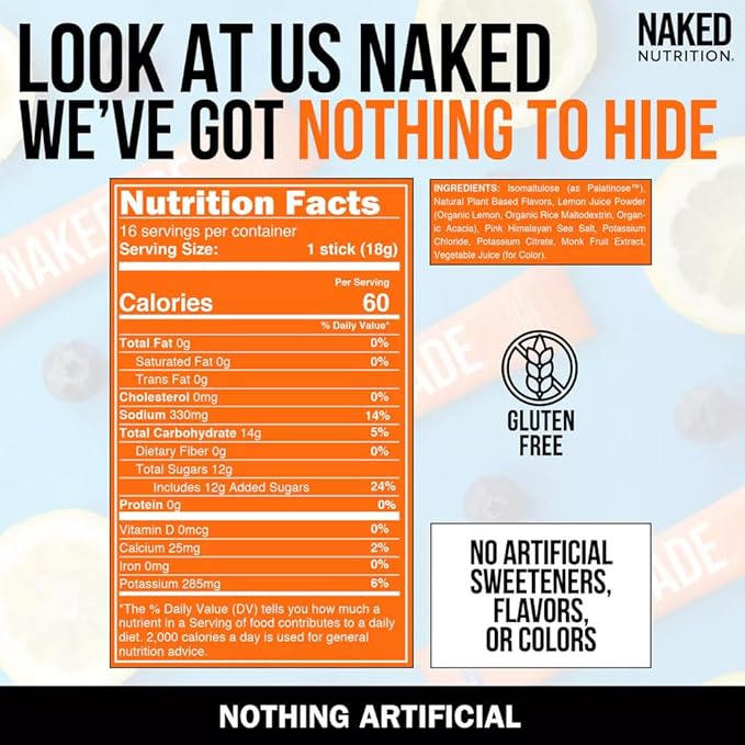 Nakedade Blueberry Lemonade ??Performance Enhancing Sports Drink Powder - Electrolyte Powder ??No