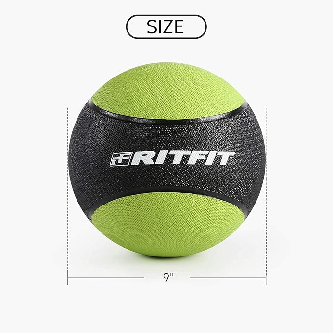 RitFit Weighted Medicine Ball - Non-Slip Rubber Shell & Dual Texture Grip - Workout Exercise Ball