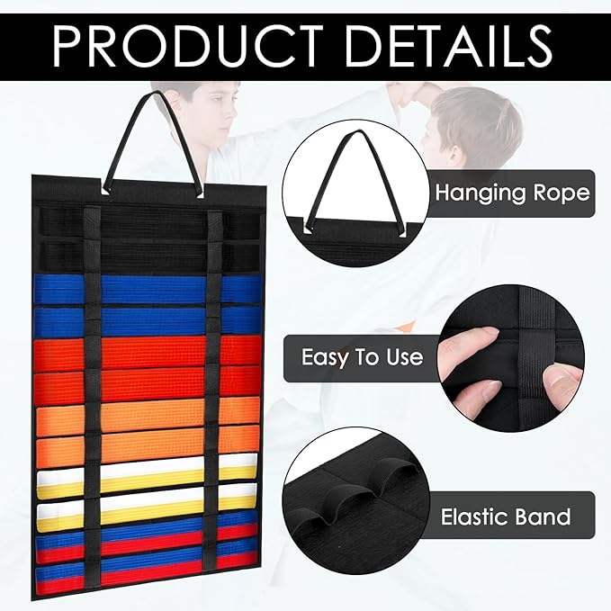 2 Pack Martial Arts Belts Organizer, Hanging Karate Belt Display Holds 12 Karate Belts for Martial